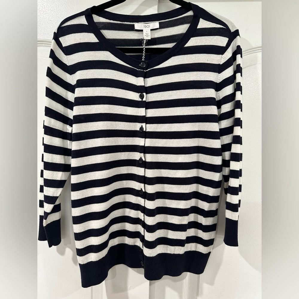 1901 NWT cardigan | nordstrom | white & navy stripes | lightweight | button down
